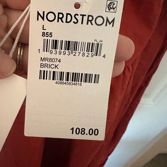 NWT Moon River Tiered Shirred Back Tie Cut-Out Eyelet Midi Dress Brick Size L - Picture 12 of 12